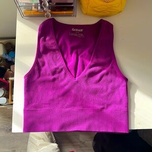 Garage- purple ribbed low v neck tank